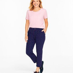 Talbots Women Weekend Chino Navy Blue Pink Polka Dot Relaxed Fit Size 10